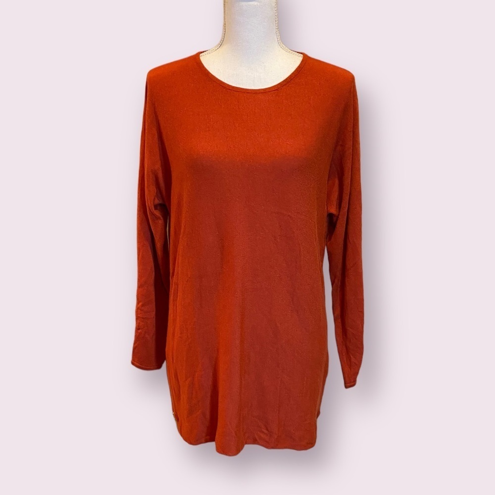 Joan Vass | Women’s | Burnt Orange Sweater with Side Zippers | Size: Large